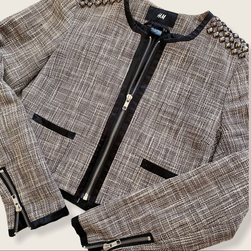 H&M Embellished Tweed Cropped Jacket | Size 4